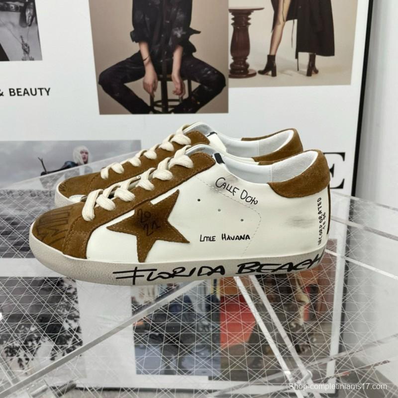 2025 Unisex GGDB White Brown Calf Leather Sneakers