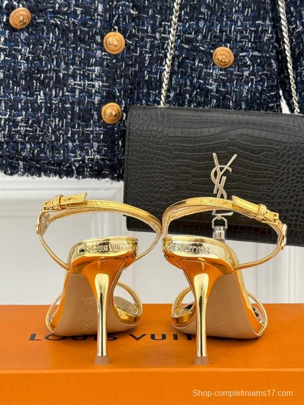 2025 Women Louis Vuitton Gold Leather Sandals