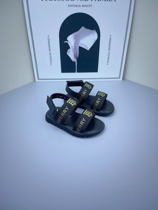 2025 Kids Burberry White Black Leather Sandals