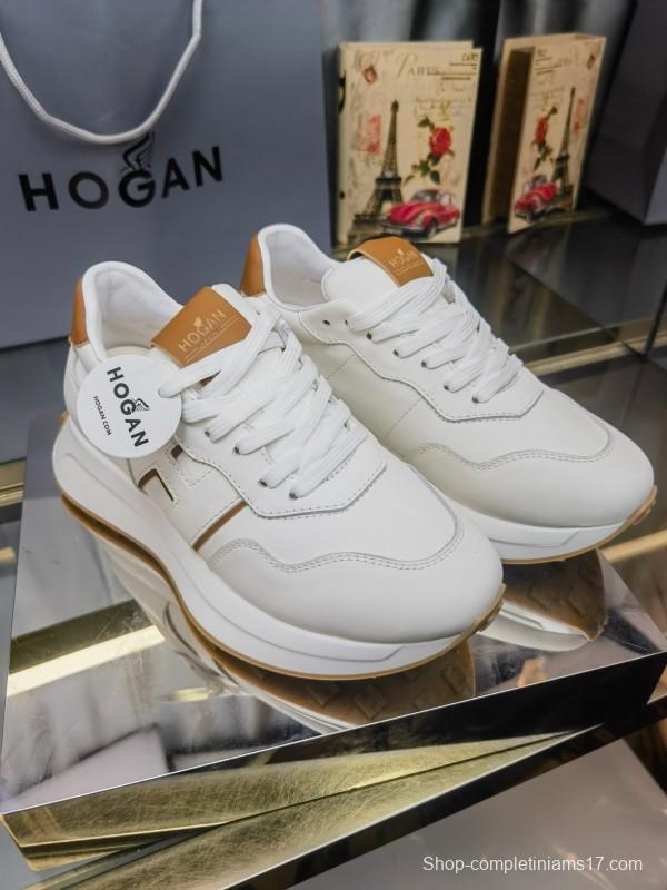 2025 Women HOGAN White Beige Leather Sneakers LY00360(F)