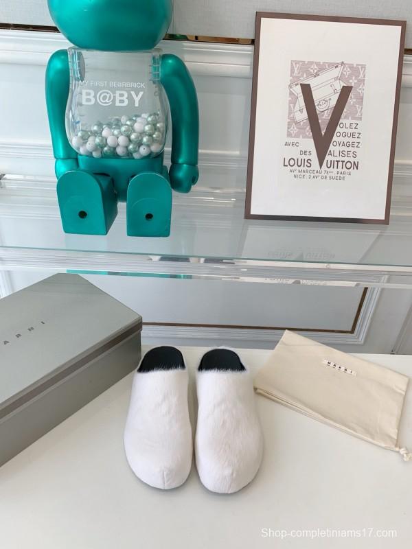 2024 Unisex Marni White Leather Slippers
