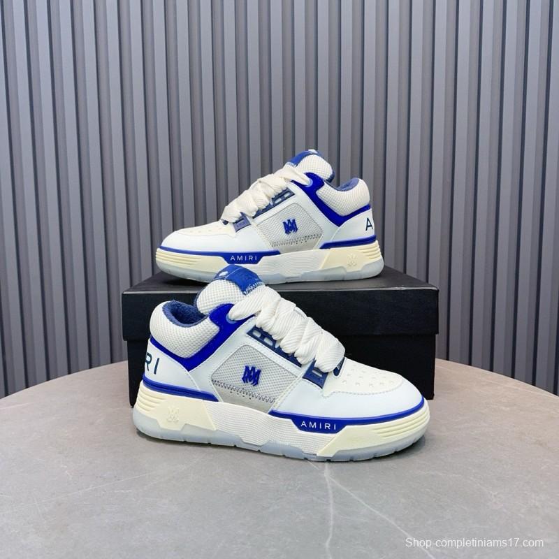 2024 Unisex Amiri White Blue Leather Sneakers MJ00360