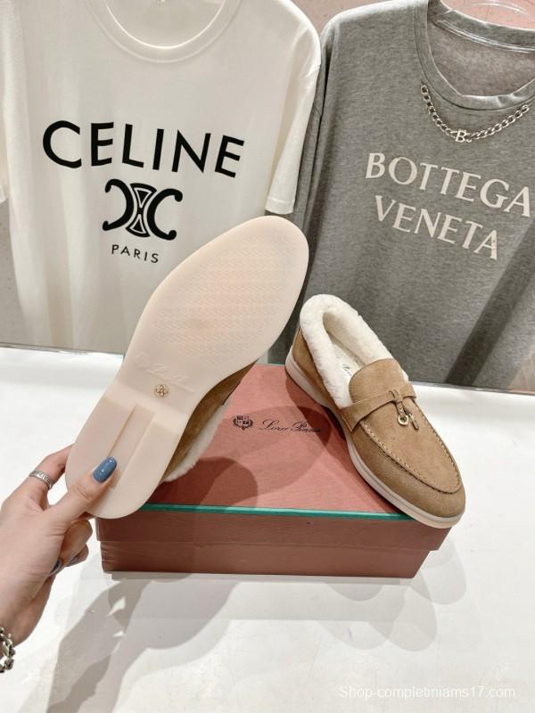 2024 Women LP Beige Suede Shearling Loafers