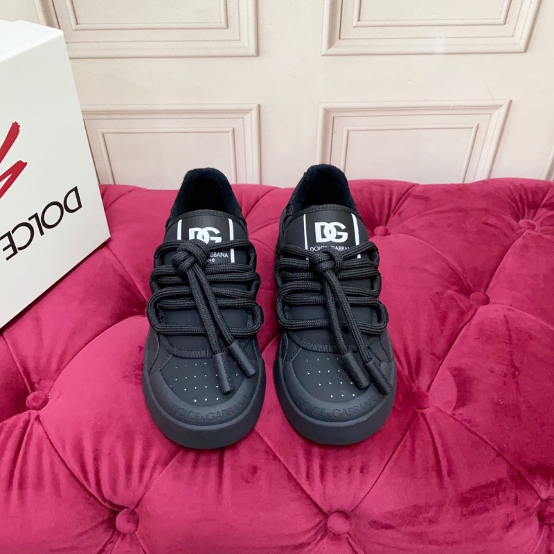 2025 Men Dolce & Gabbana Black Mesh Leather Sneakers