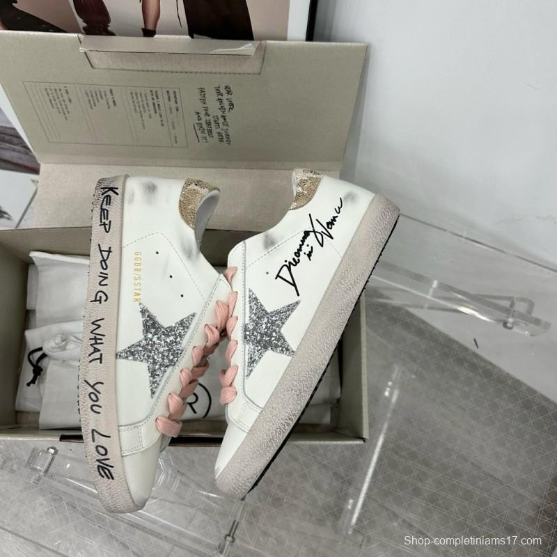 2025 Women GGDB White Pink Leather Suede Sneakers