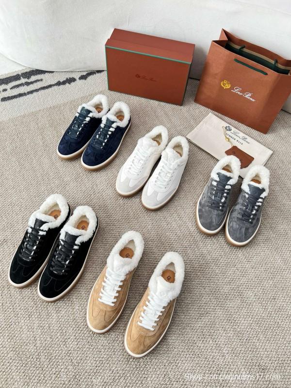 2024 Women Le Parmentier Navy Suede Shearling Sneakers MJ00350