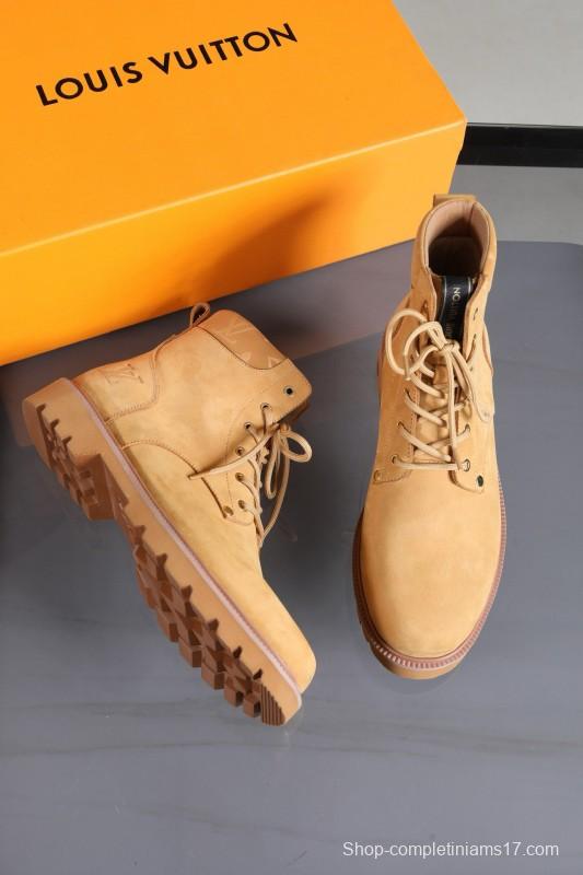 2024 Men Louis Vuitton Beige Nubuck Leather Ankle Boots MJ00470