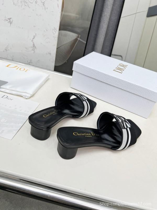 2025 Women Dior Black White Fabric Leather Mid-heel LY00200