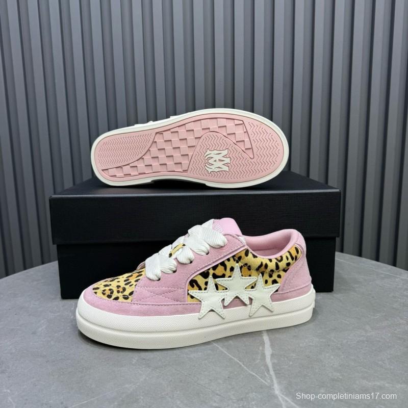 2024 Women Amiri Pink Leopard Canvas Leather Sneakers MJ00300