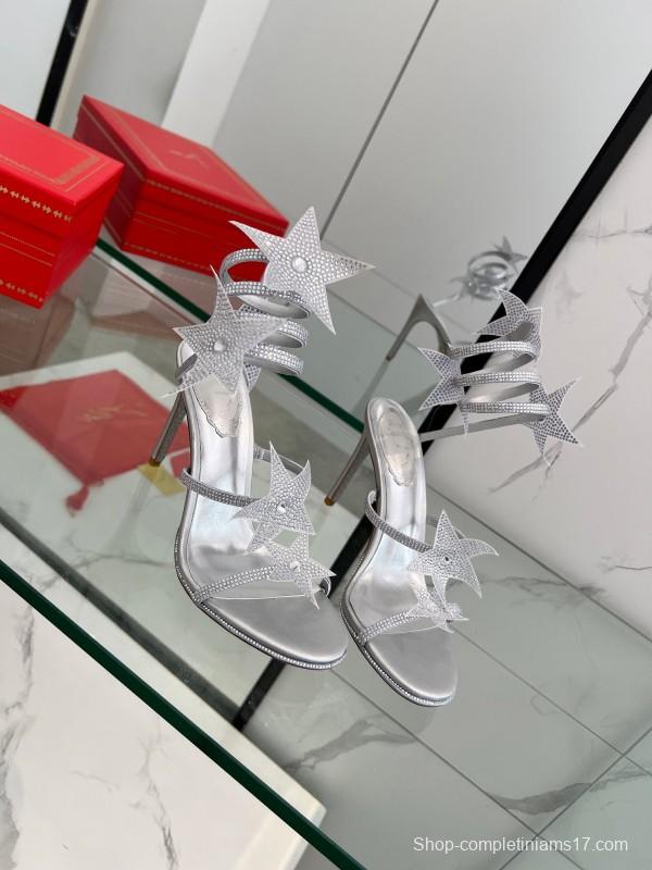 2025 Women RC Silver Crystal Leather High Heels Spiral Strap LY00340