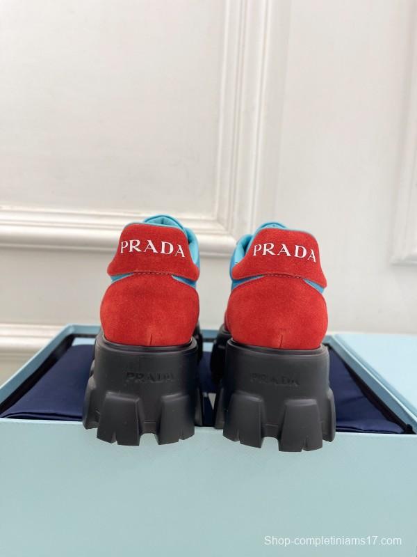 2025 Unisex Prada Blue Red Suede Silk Casual Sneakers KFY00310(F)/KFY00330(M)