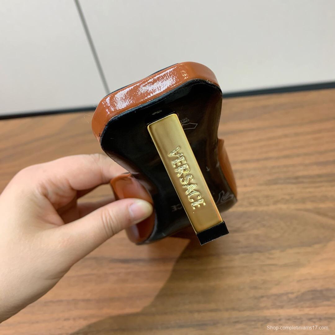 2025 Women VERSACE Brown Patent Leather Slippers