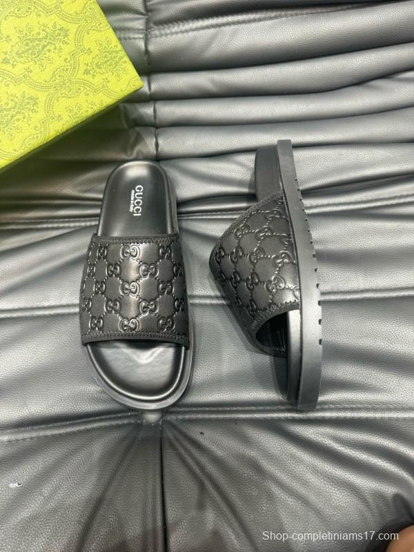 2024 Slippers Gucci Black Leather Slippers MJ00200
