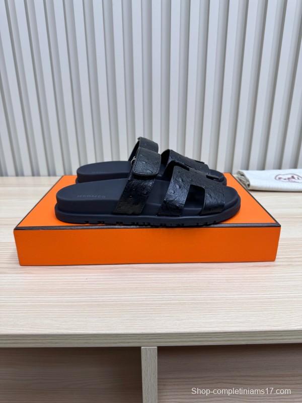 2025 Slippers Hermès Black Leather Slippers