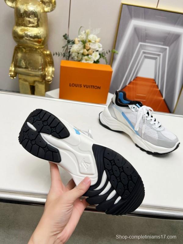 2025 Unisex Louis Vuitton White Blue Leather Mesh Sneakers Monogram LV00340