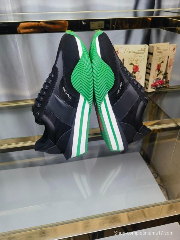 2025 Unisex TOM FORD Black Green Leather Suede Sneakers LY00360(F)/LY00370(M)