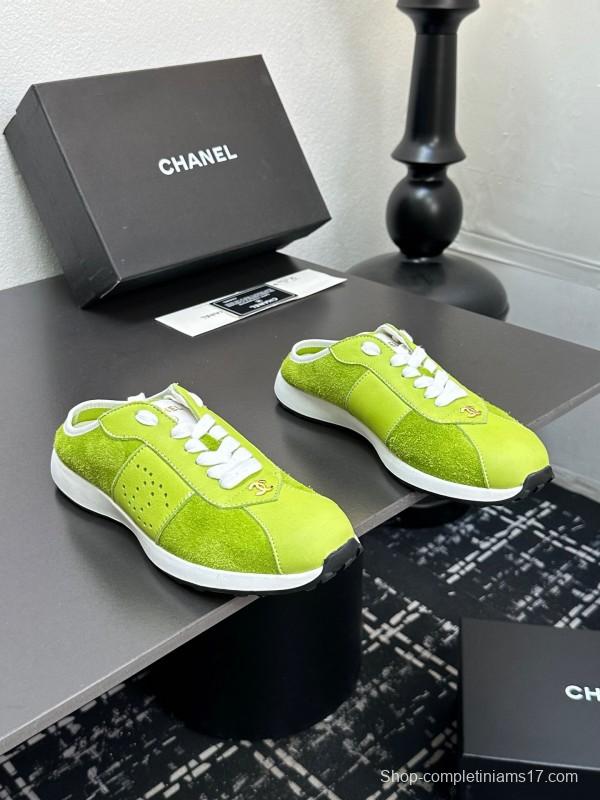 2025 Women CHANEL Green Suede Casual Sneakers Handmade For LY00360(F)