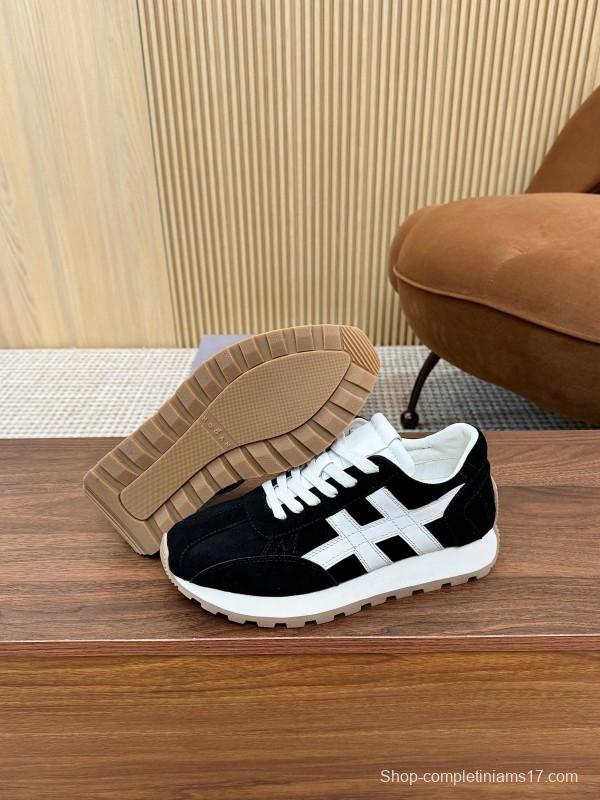 2025 Unisex HOGAN Black White Suede Leather Sneakers