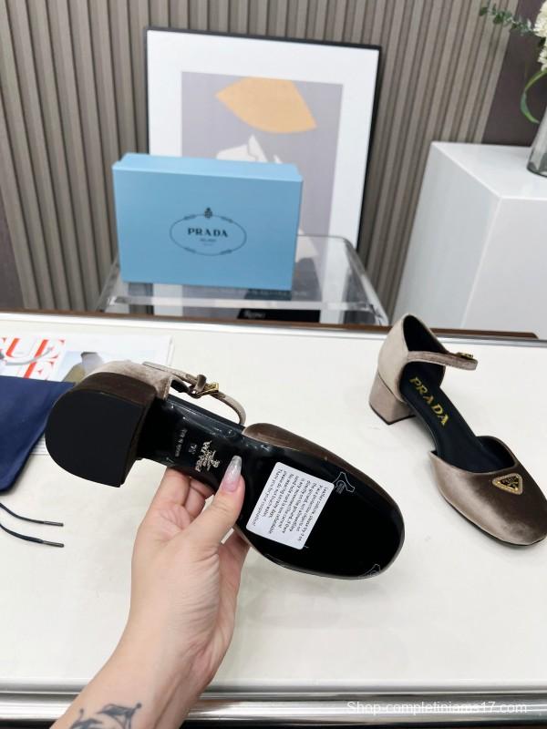 2025 Women Prada Brown Velvet Mary Jane Shoes