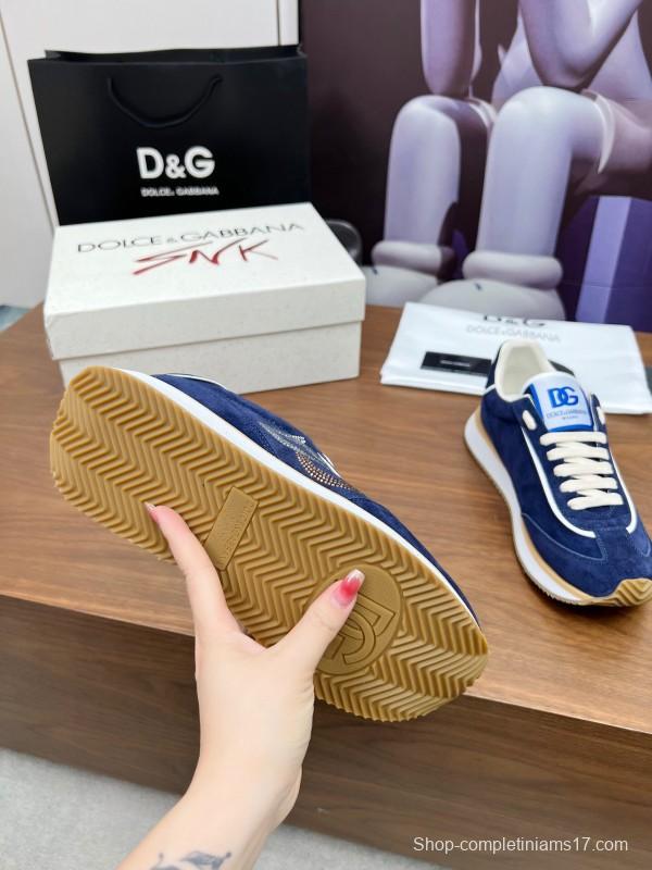 2025 Men Dolce & Gabbana Blue Suede Leather Sneakers LY00300
