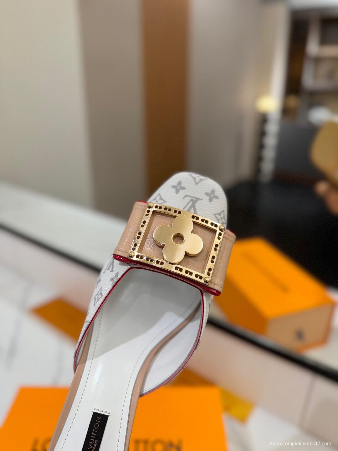 2025 Women Louis Vuitton White Beige Canvas Mules KFY00320