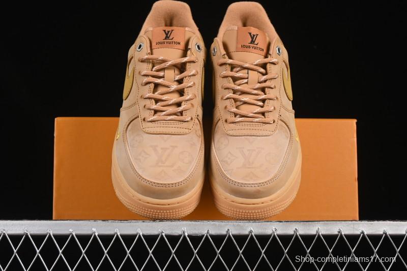 Louis Vuitton x Nike Air Force 1 '07 Low Casual Sneakers with Monogram Print in Wheat - CJ9179-200
