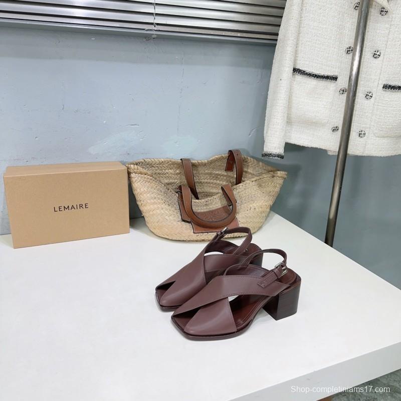 2025 Women Lemaire Brown Leather Heeled Sandals