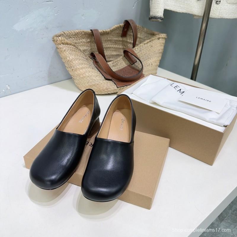 2025 Women LEMAIRE Black Leather Block Heel Shoes
