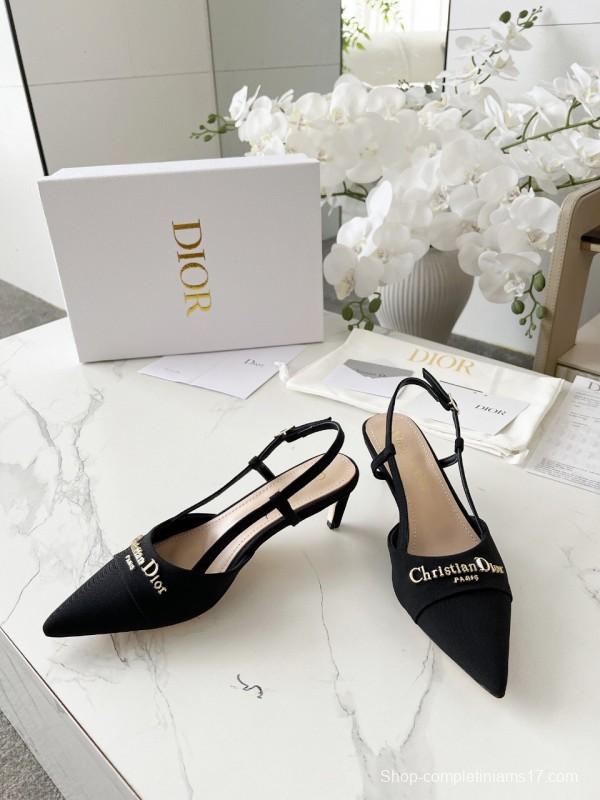 2025 Women Dior Black Fabric Slingback Kitten Heel