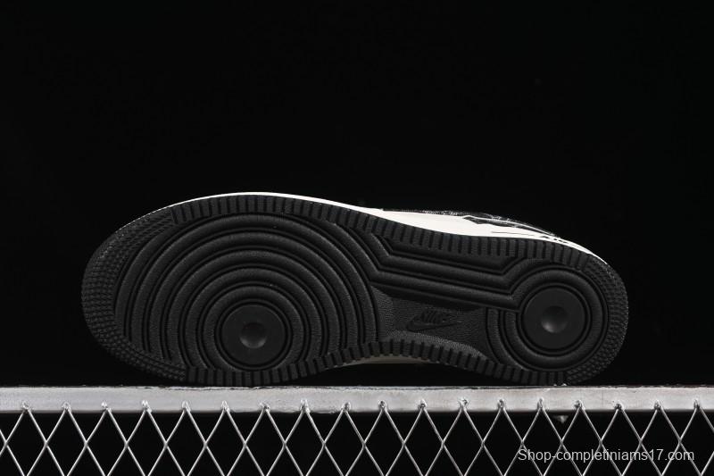 Nike Air Force 1 '07 Low LV Collaboration Black Denim Red Swoosh Casual Sneakers - LW9279-001