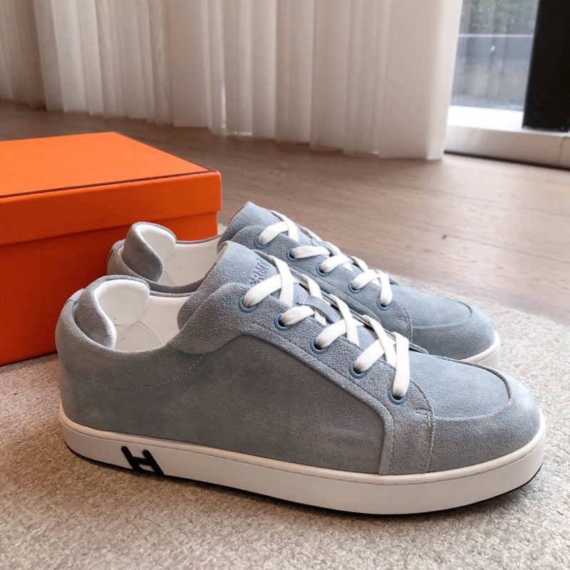 2025 Unisex Hermès Blue Grey Suede Leather Sneakers AS00380