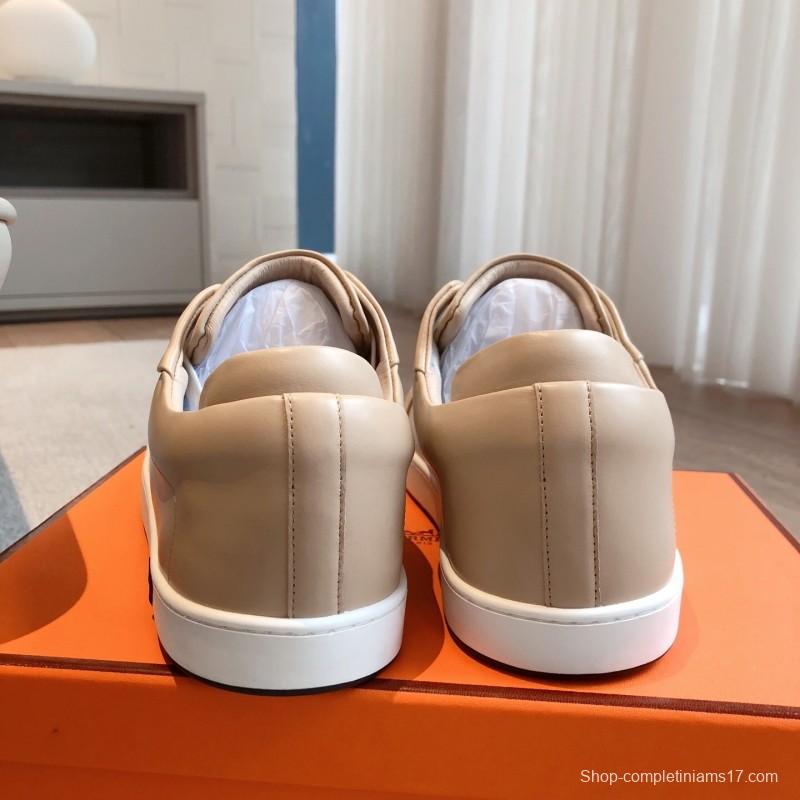2025 Unisex H Beige Leather Sneakers AS00380