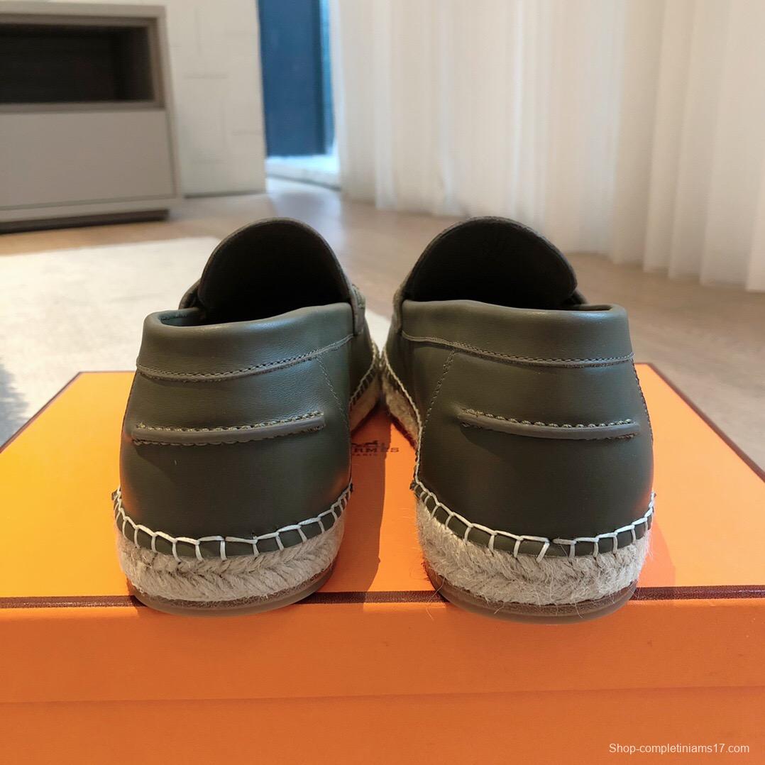 2025 Unisex Hermès Dark Green Calfskin Loafers AS00380