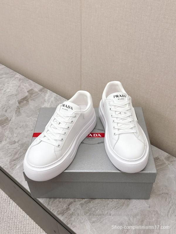 2025 Unisex Prada White Calf Leather Sneakers Retro Thick Sole KFY00290