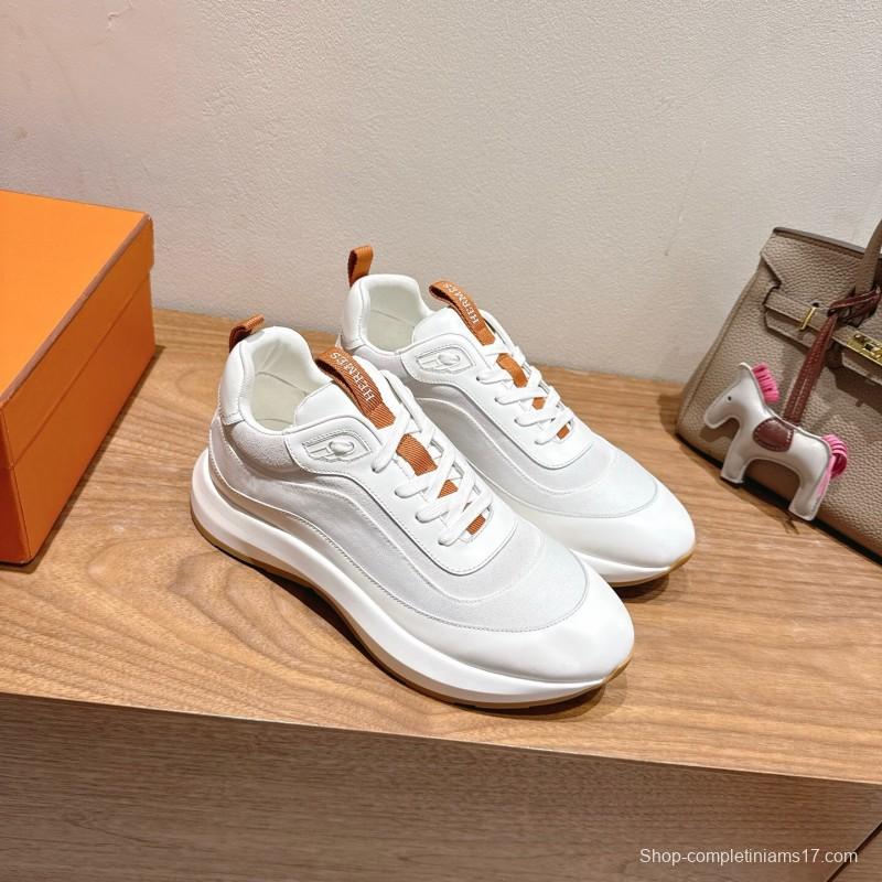 2025 Unisex Hermès White Leather Fabric Sneakers AS00400