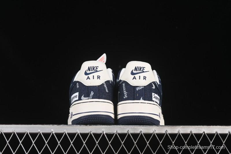 Nike Air Force 1 '07 Low Supreme Collaboration Blue Denim White Swoosh Casual Sneakers - LW9279-005