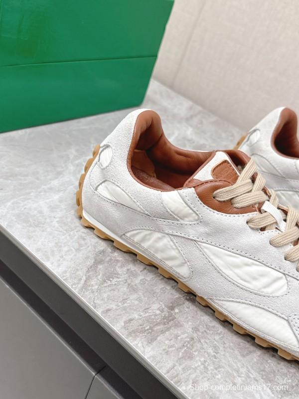 2025 Unisex Bottega Veneta White Nylon Suede Sneakers Woven Pattern KFY00290