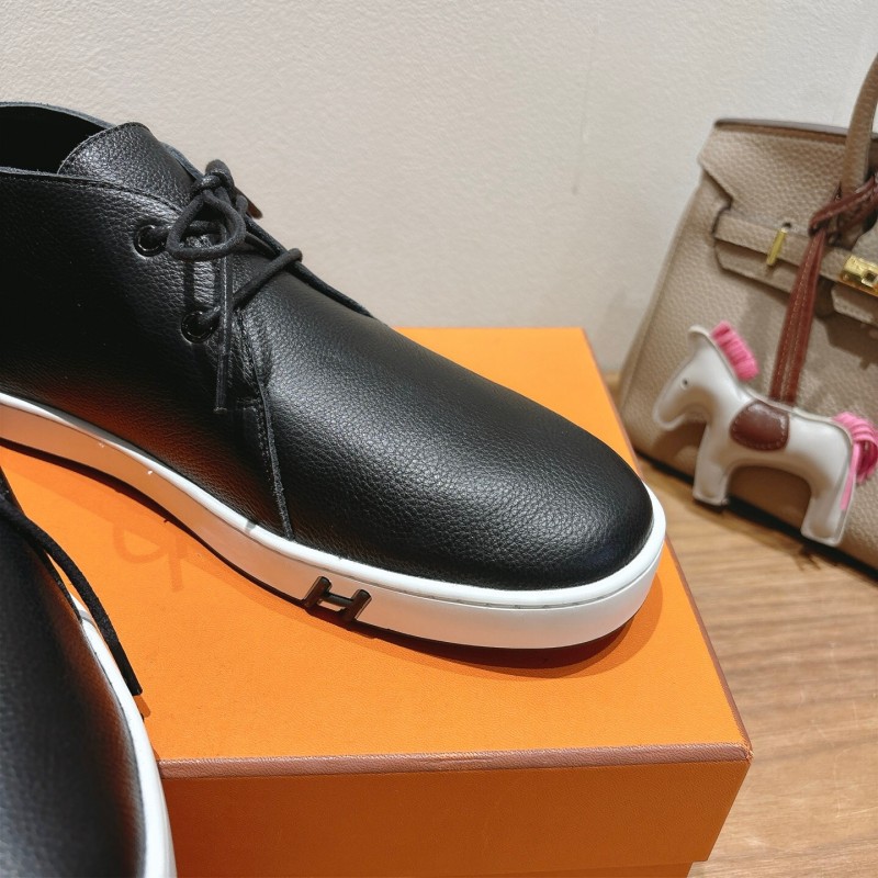 2025 Unisex Hermes Black White Leather Boots Classic Style