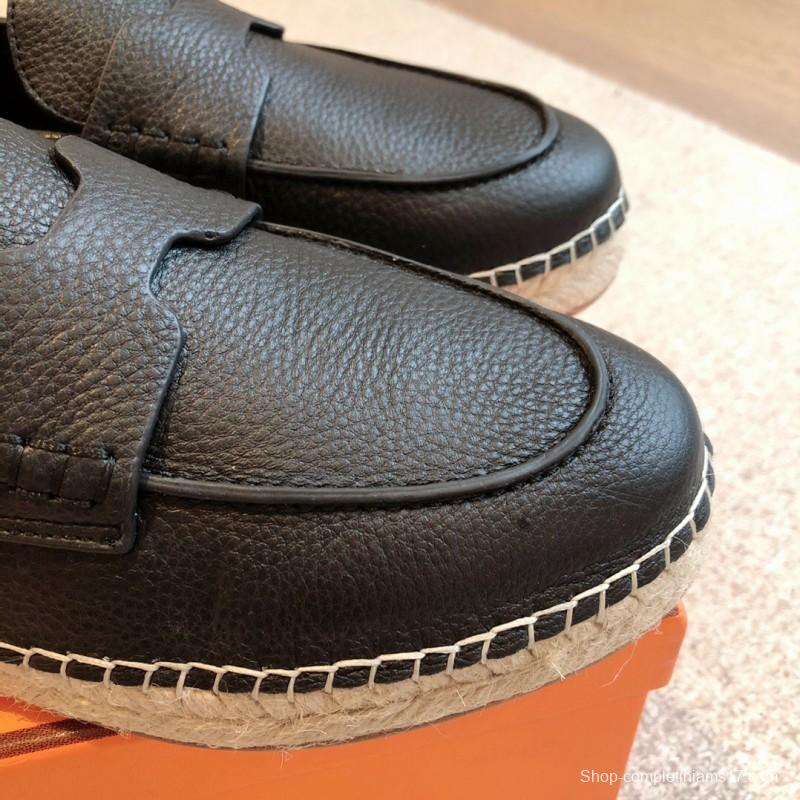 2025 Unisex Hermes Black Leather Loafers AS00380