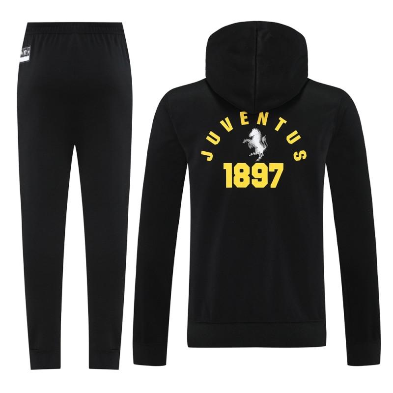 25/26 Juventus Black Hoodie Full Zipper Jacket + Long Pants