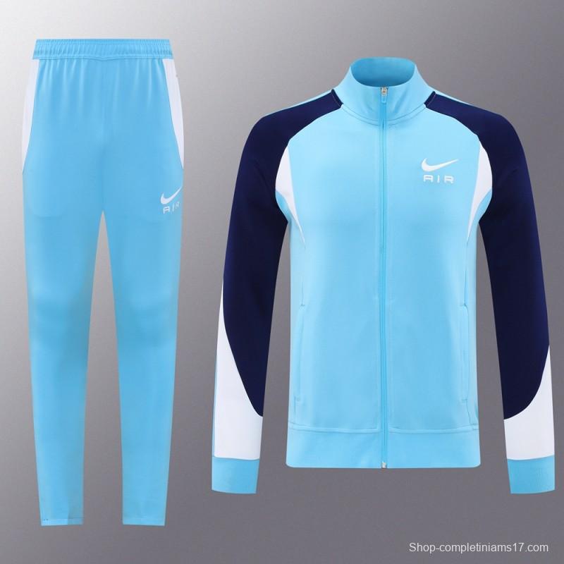 2025 Nike Air Tracksuit Set - Light Blue with Navy Accents Full Zipper Jacket + Long Pants