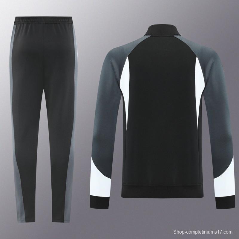 2025 Nike Air Black Tracksuit Set with Gray and White Accents Full Zipper Jacket + Long Pants