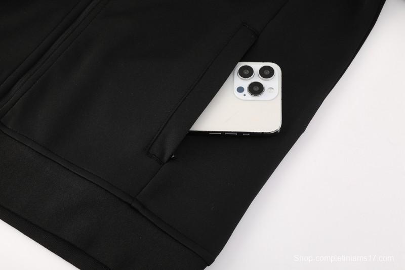 2025 Nike Air Black Tracksuit Set with Gray and White Accents Full Zipper Jacket + Long Pants