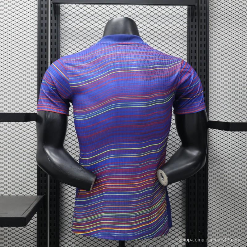 Player Version 25/26 FC Barcelona Blue with Colorful Wave Stripes Jersey