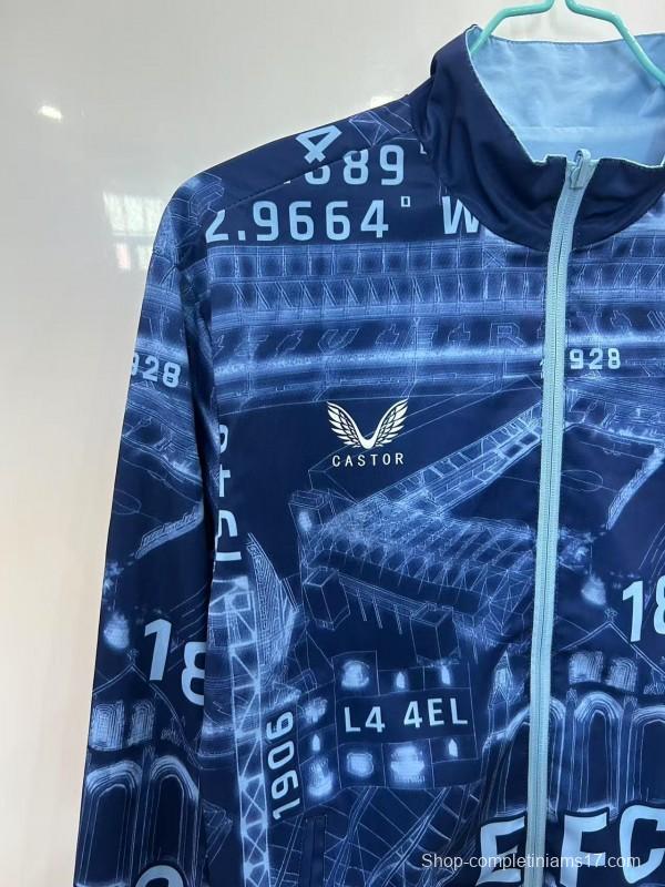 25/26 Everton Navy Blue/Blue with Stadium Blueprint Pattern Reversible Windbreaker