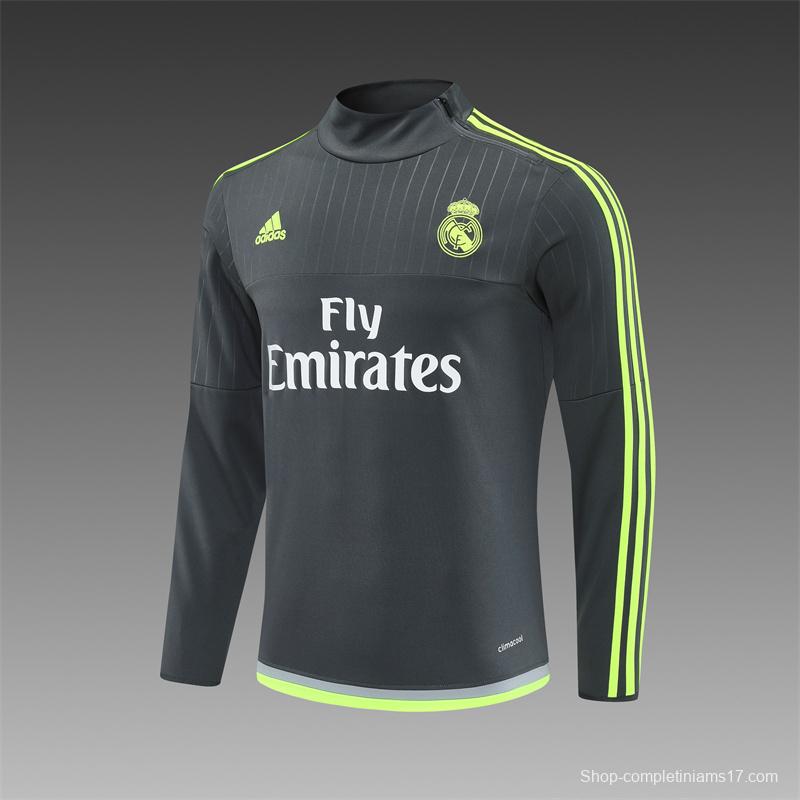 Retro 15/16 Real Madrid Dark Grey Half Zipper Jacket