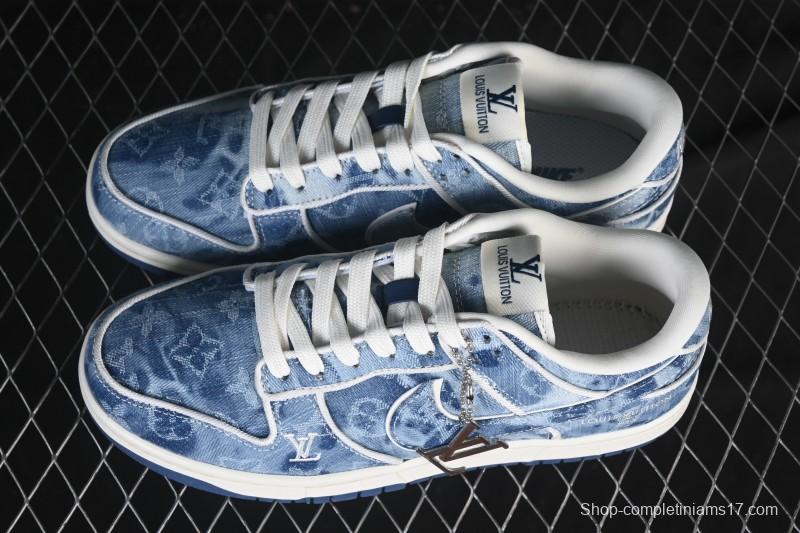 Nike SB Dunk Low LV Collaboration Light Blue Denim Anniversary High-End Custom Low-Top Casual Skate Shoes - SC0601-468