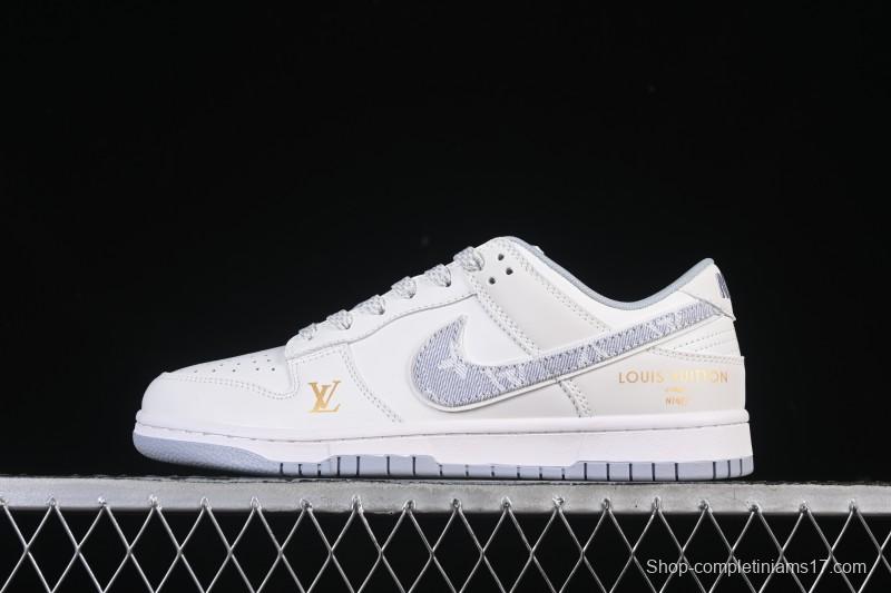 Nike SB Dunk Low LV Collaboration Grey Denim Hook Anniversary High-End Custom Low-Top Casual Skate Shoes CS1688-126