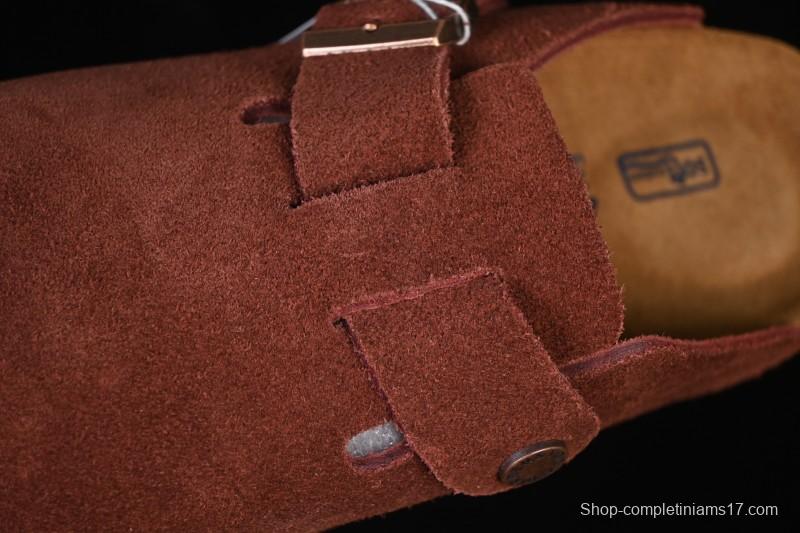 Birkenstock Sandals Series with Soft Leather Upper and Cork Rubber Midsole - Red Wine