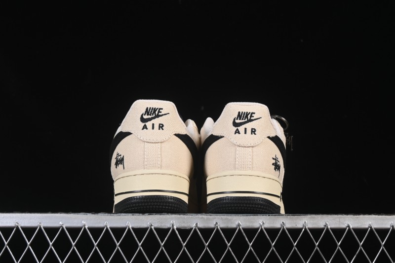 Nike Air Force 1 '07 Low Stussy Collaboration Beige Black Canvas Casual Sneakers - XX3168-155